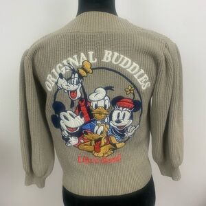 Disney Series by Moussy Rare Tan Woman Cardigan Colorful Character Embroidery